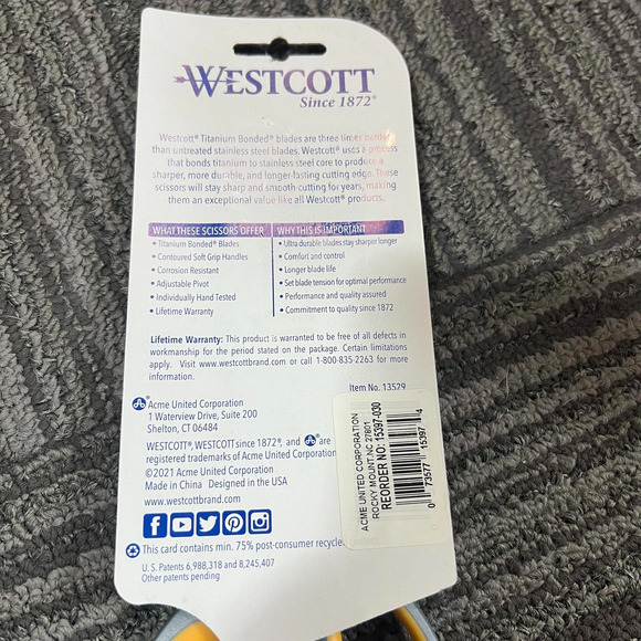 Westcott 13529 8-Inch Straight Titanium Scissors For Office and Home,Yellow/Gray - Picture 6 of 6